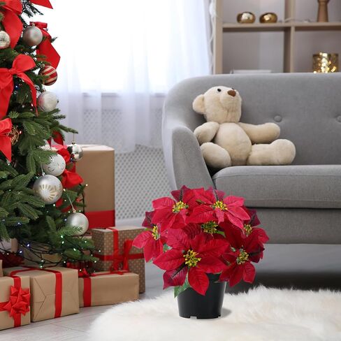 زهور البونسيتة الاصطناعية زهور عيد الميلاد الحمراء الاصطناعية 14 بوصة فو عيد الميلاد البونسيتة نبات الشتاء الزهور للداخلية في الهواء الطلق زخرفة عيد الميلاد الشرفة ديكورات حديقة المنزل in Kuwait