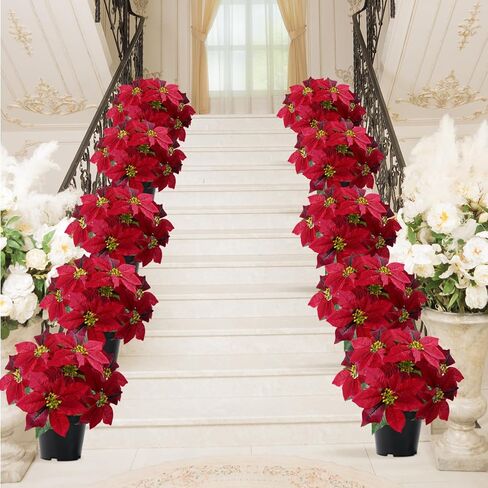 زهور البونسيتة الاصطناعية زهور عيد الميلاد الحمراء الاصطناعية 14 بوصة فو عيد الميلاد البونسيتة نبات الشتاء الزهور للداخلية في الهواء الطلق زخرفة عيد الميلاد الشرفة ديكورات حديقة المنزل in Kuwait