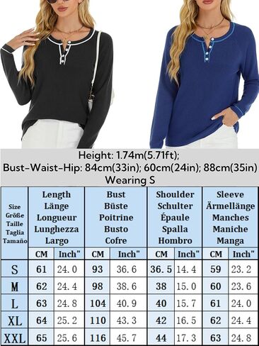 Women Lightweight Sweater Long Sleeve Button Down Round Neck Pullover Sweaters Sweatshirt in Saudi Arabia