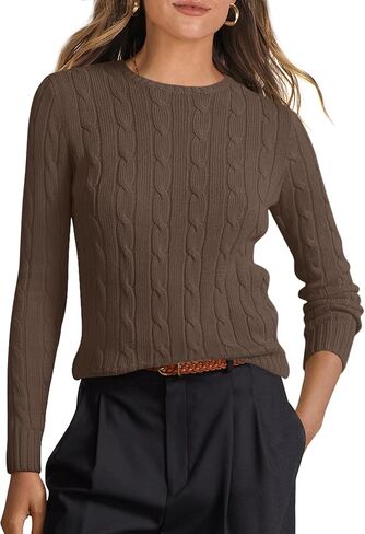 ANRABESS Womens Long Sleeve Cable Knit Sweater Jumper Crewneck Pullover Soft Dressy Casual Tops Cute 2024 Fall Trendy Outfits in Saudi Arabia