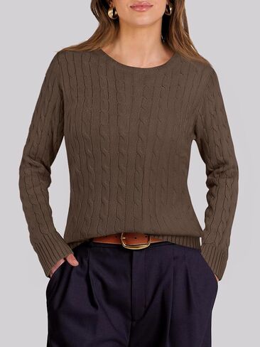 ANRABESS Womens Long Sleeve Cable Knit Sweater Jumper Crewneck Pullover Soft Dressy Casual Tops Cute 2024 Fall Trendy Outfits in Saudi Arabia
