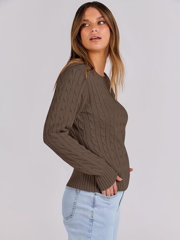 ANRABESS Womens Long Sleeve Cable Knit Sweater Jumper Crewneck Pullover Soft Dressy Casual Tops Cute 2024 Fall Trendy Outfits in Saudi Arabia