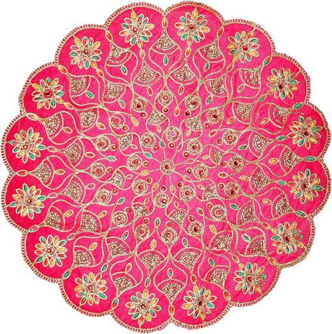 Decorative Mat Aasan Round Velvet Pooja Cloth Cloth with Sequence Work for Indian Traditional Multipurpose Pooja Festival Decorations Item & Article (Size :- 17")(Pink) in Saudi Arabia