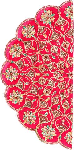Decorative Mat Aasan Round Velvet Pooja Cloth Cloth with Sequence Work for Indian Traditional Multipurpose Pooja Festival Decorations Item & Article (Size :- 17")(Pink) in Saudi Arabia