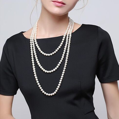 Long Pearl Necklace 70inch Faux White Pearl Beads Multi Strand Layered fake Pearl Necklaces for Women Bridal Wedding Party Jewelry in Saudi Arabia