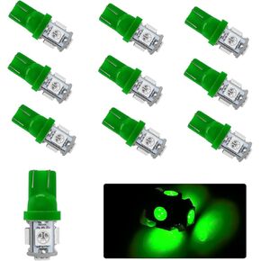 10PCS 194 Car LED Light Bulb, Super Bright T10 5050 5SMD LED Car Interior Light Bulb, 12V 168 T10 2825 Wedge Bulb Replacement for Dashboard Dome Map Door License Plate Lights (Green)