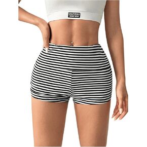 Verdusa Women's Stripe Print High Waisted Skinny Mini Shorts