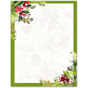 AnyDesign 80 Sheet Christmas Stationery Paper Xmas Holly Leaves Letterhead Letter Writing Paper for Holiday Notes Greeting Cards Invitations Office School Printing, 8.5 x 11 Inch