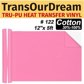 TransOurDream Tru-PU Heat Transfer Vinyl Rolls, Lotus Pink 12'' x 5ft HTV Vinyl for Explore AIR 2, Maker, Cameo, Matte Pink Iron on Vinyl for T-Shirts, Thinner, Soft, Sticky, Unprintable