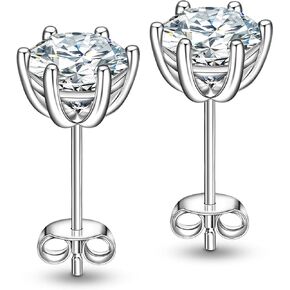 Moissanite Diamond Love and Good Luck Positive Energy Flower Style Stud Earrings for Women Men, Lab Grown Diamond 18k White Gold 925 Sterling Silver Earrings, 2CT