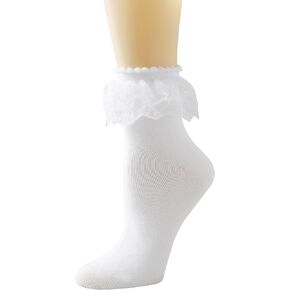 Lace Ruffle Frilly Ankle Socks for Women, Double Layer Lace