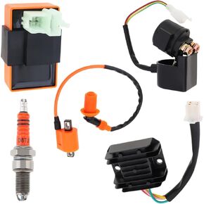Windance High Performance Motorcycle Ignition Rebuild Set, Ignition Coil 6 Pin CDI Voltage Regulator Rectifier Solenoid Relay D8TC Spark Plug Kit for 150cc 200cc 250cc Engine Chinese ATV Quad