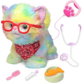 YH YUHUNG Walking Cat Toys for Kids,Remote Control Rainbow Kitty Robot Cat Toy That Can Walks, Meows, and Wag Its Tail, Veterinarian Playset for Kids with Interactive Cat Ages 3 and Up