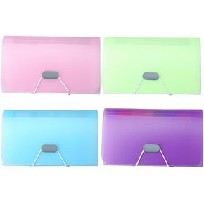 4pcs Mini Expanding Folders, 13 Pocket Accordion File Organizer A-6 Plastic Wallet Expandable Portable Folder for Storage Cards Receipt Ticket