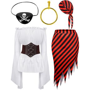Womens Pirate Costume Accessories Set Renaissance Pirate Costume Adult Pirate Head Scarf Hat Eyepatch for Women