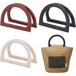 PH PandaHall 6PCS Bag Handle Replacement, 3 Colors D Shape Purse Handles Decorative Bag Handles Purse Making Supplies for Handmade Beach Bag Crochet Handbags Straw Bag Purse Handles