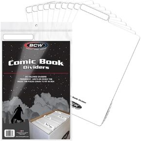 BCW Comic Dividers - 24 White + 1 Printed Index Divider | Archival Polyethylene Plastic Dividers | Organize Comics in Storage Boxes | Write-On Index Tab