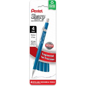 Pentel Sharp Mechanical Pencil, (0.7mm), Medium Line, Blue Barrel, Pack of 4 (P207PF4C)