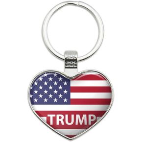 President Trump American Flag Keychain Heart Love Metal Key Chain Ring