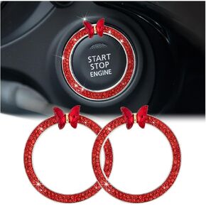 2PCS Bling Car Engine Start Stop Decoration Ring, Crystal Rhinestone Auto Push Start Button Ignition Ring Sticker, Vehicle Decor Accessories for Women Girls, Universal for Vehicles (Purple)