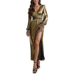 For G and PL Women Fall Long Sleeve Metallic Split Hem Cocktail Dress Elegant Luxury Party Club Dress