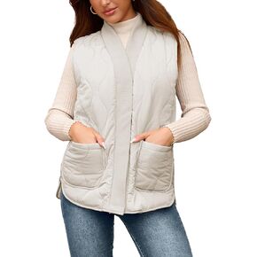 سترة منتفخة للنساء من Angashion: معطف جيليه مبطن دافئ للخريف بدون أكمام ذو وجهين، جيوب in Kuwait