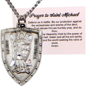 Westmon Works St Michael Pewter Medal Deluxe Set Boxed with Holy Card with Saint Prayer