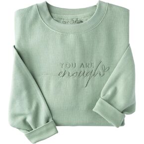 Love in Faith | You Are Enough | Christian Embroidered Crewneck Sweatshirt | Faith-Based Apparel | Heather Sage | Unisex