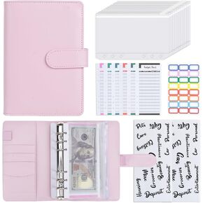 Budget Binder Leather A6 Cash Envelopes Money Saving Binder with Zipper Envelopes Cash Envelopes for Budgeting Black