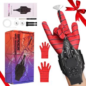 لعبة Spider Web Shooter مع قفازات، لعبة إطلاق سلسلة قاذفة ويب حقيقية بطول 8 أقدام للأطفال، أداة رائعة لإطلاق سلسلة المعصم للعب الأدوار الخارقة (أسود)