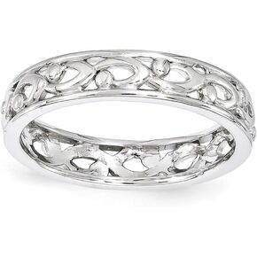 Solid 925 Sterling Silver Stackable Expressions Carved Ring (4.3mm)