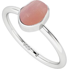 Natural Raw/Rough Rose Quartz Stackable Ring for Women in Sterling Silver, January Birthstone Jewelry Gifts for Her (Bezel-Set)