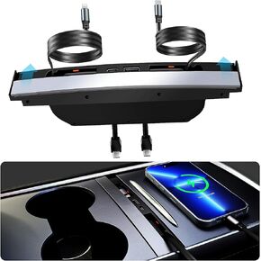 2024 Upgrade USB Charger Hub for Tesla Model Y&Model3, 4-Ports Center Console Retractable Phone Charger,for Model Y/3 Accessories 2024 2023 2022 2021 (Not Compatible with Model 3 2024)