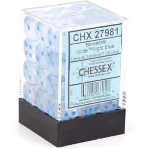 Chessex Borealis 12mm d6 Icicle/Light Blue Luminary Dice Block (36 dice) (27981)