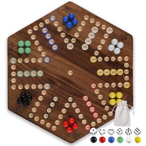 15 inches Wooden Fast Track Board Game Original Aggravation Board Game Wahoo Board Game for 6 and 4 Players with Marbles and Dices Burnt Color Board Marble Game(Small)