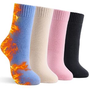4 Pairs Thick Thermal Socks for Women Extreme Cold Weather Winter Warm Socks Soft Cozy Womens Crew Socks with Gifts Box