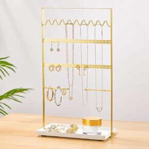 Jewelry Organizer Stand Necklace Holder: Jewelry Tower for Necklace Hanger And Earrings Storage, Gold, Small Base