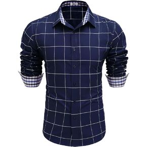 COOFANDY Mens Plaid Dress Shirt Long Sleeve Business Casual Regular Fit Button Down Shirts