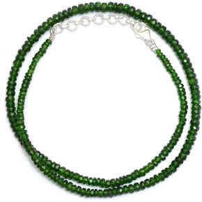 Myhealingworld Natural Faceted Dark Green Chrome Diopside Gemstone Beads 16 Inch Beaded Necklace with Additional 2 inch 92.5 Sterling Silver Extension. Bead Size Varies from 2mm to 5mm.