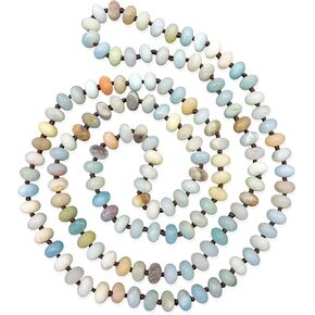 MGR Womens Beaded Semiprecious Stone Matte Finish Amazonite Rondelle, 36" Inches.