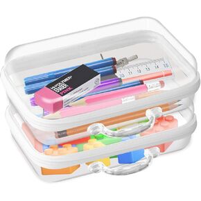 Clear Hard Zipper Pouch, Hard Shell Plastic Organizer Box with Handle, Bliss Zippered Blocks Storage Bins, Hard PVC Cosmetic Travel Bag for Kids Organizing, 8.27x5.12x2.36in, 2Pc