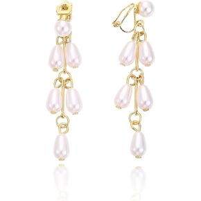 Pink/White Pearl Bow Clip on Earrings Women Rhinestone Bow Clip Earrings Cute Bow Clip Earrings