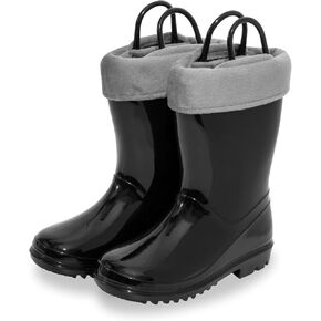 EUXTERPA Kids Winter Fleeced Rain Boots, Boys Girls Light Up Glitter Rain Boots with Warm Lining, Toddler Waterproof Boots with Handles