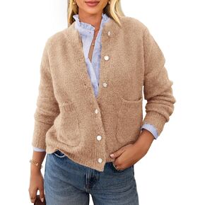 PRETTYGARDEN Women's Knit Cardigan Sweaters Casual Long Sleeve Open Front Button Up Ribbed Fall Sweater Jackets