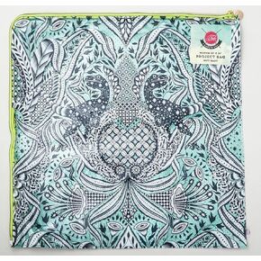 Tula Pink Gift Rapt Clear Plastic Corner Zipper Project Bag, XL 20 x 20 inches, with Raptor Dinosaur Design for Sewing, Quilting or other Storage Use, Green/clear