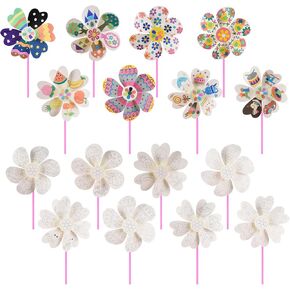 DIY Paper Pinwheels Blanket Windmills Plastic Pinwheel Crafts for School Group Activity Home Garden Decor, 16pcs