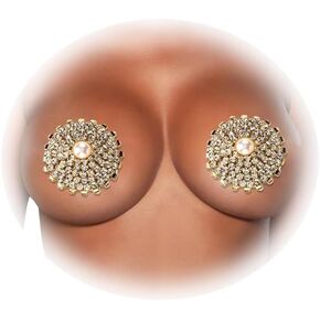 Sexy Round Rhinestone Nipple Pasties Rhinestone Nipple Cover Stickers Festival Pearl Nipple Bra Jewelry for Women