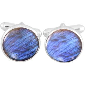 Choice of GemStone Cufflinks For Men in 925 Sterling Silver, Gift for Son, Father, Husband, Boyfriend (Labradorite)