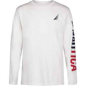 Nautica Boys' Long Sleeve Graphic Crew Neck T-Shirt, Soft, Comfortable, Relaxed Fit