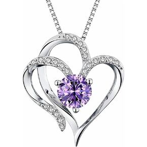 Heart Birthstone Necklaces for Women,925 Sterling Silver Love Heart Pendant Necklace,Mother’s Day Birthday Anniversary Valentine Jewelry Gift for Girlfriend Wife Mom Lady